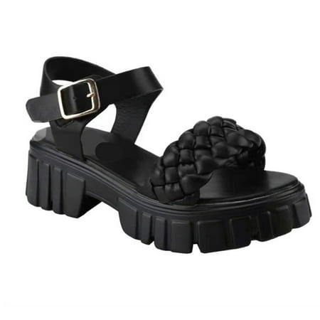

Women s Open Toe Sandals Strappy Platform Shoes Ankle-Strap Pin Buckle Closure 37 Blue