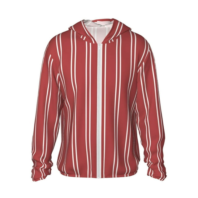 Vsdgher Rayures Rouge Blanc Imprimé Sweat à Capuche Adulte pour Hommes Femmes, Manches Longues Protection Solaire Chemises de Pêche pour Course Natation-Grand