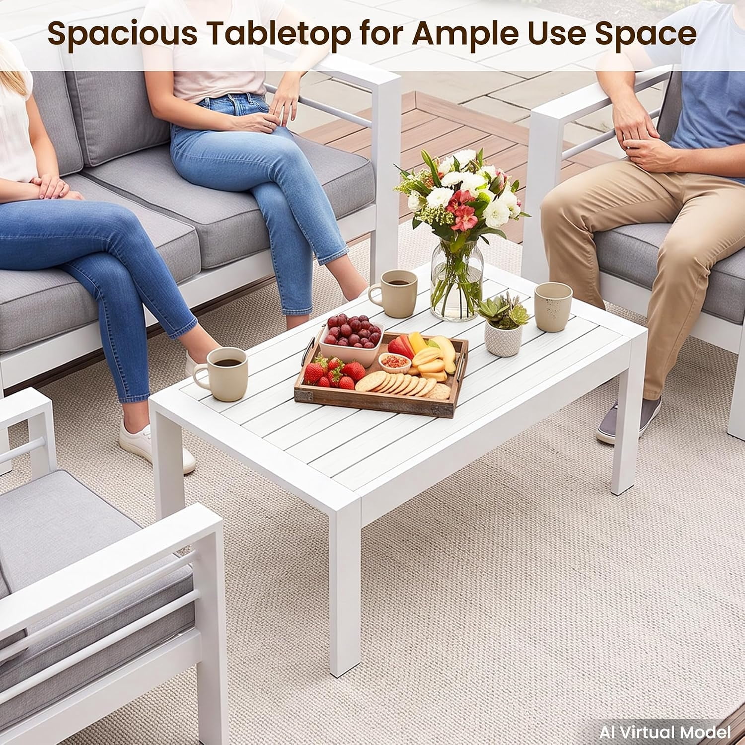 Outdoor Coffee Table, Patio Coffee Table, White Outdoor Table