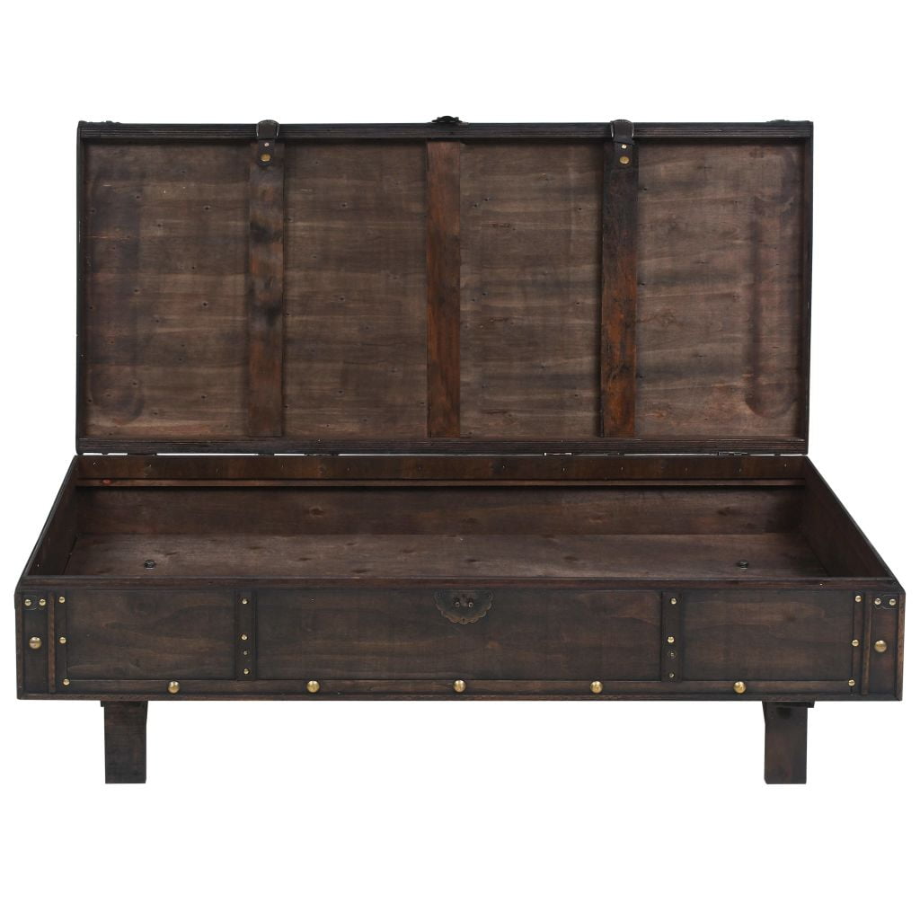 Lowestbest Solid Wood Coffee Table, Vintage Style Memory Farmhouse Storage Coffee Table