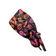 thumbnail image 2 of Voska Women's Halloween Printed Ponytail Scrub Cap Cotton Adjustable Work Hat Salon Spa Nursing Housework Full Coverage Cap Purple one size, 2 of 6