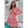 thumbnail image 4 of ABPHQTO Mini vestido floral acampanado con cuello en V y volantes para mujer, 4 of 5