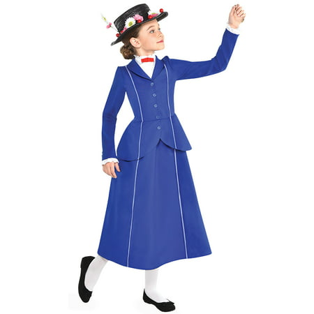 Suit Yourself Mary Poppins Costume for Girls, Includes a Detailed Blue and White Dress and a Floral