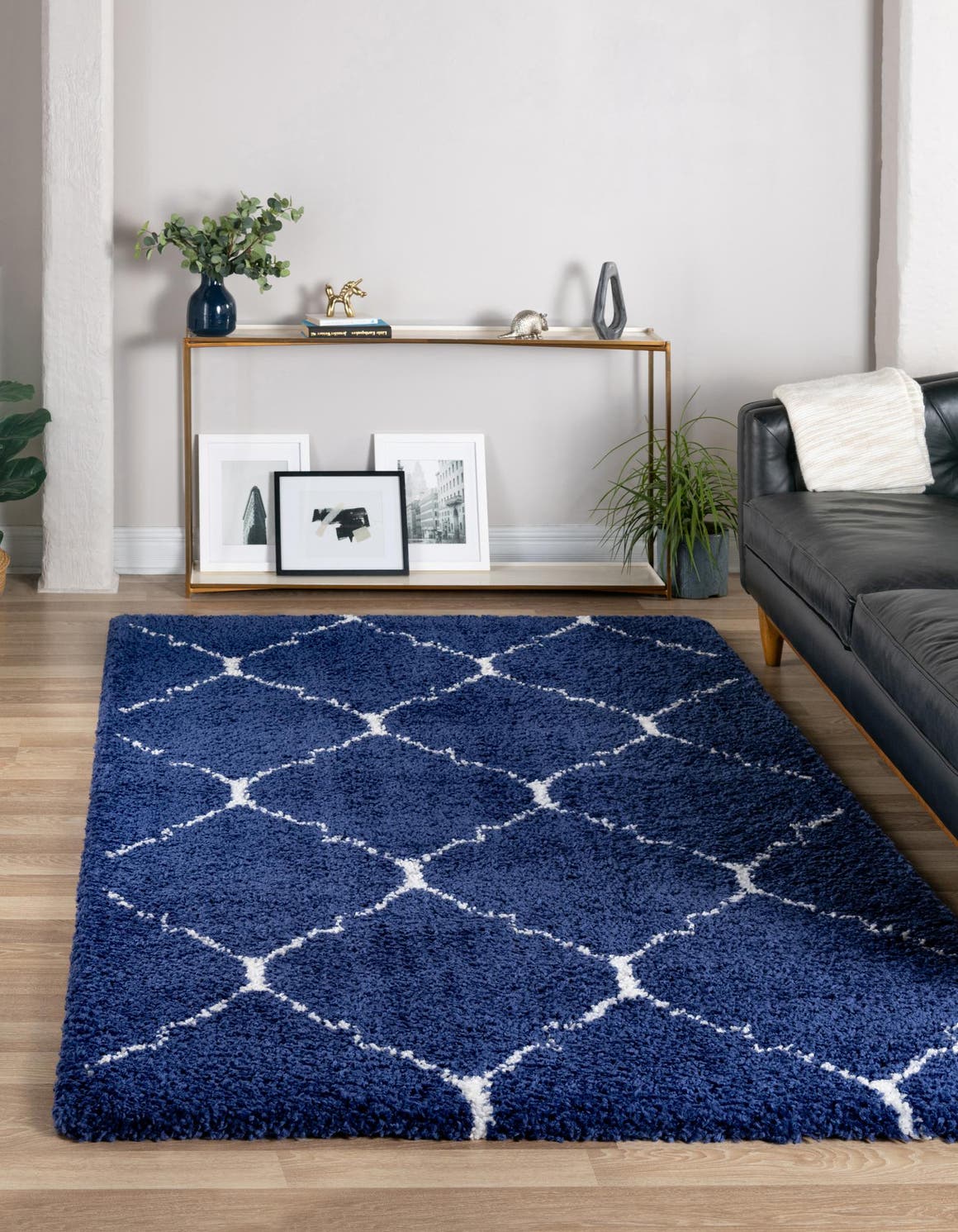 Unique Loom Fractured Rabat Shag Rug Navy Blue/Ivory 7' 10