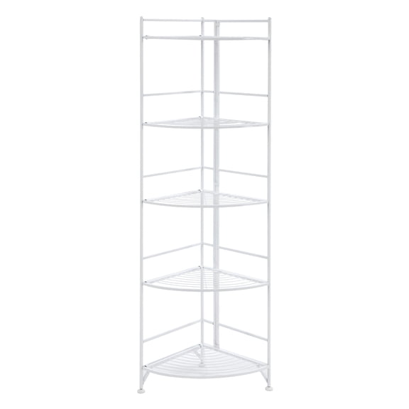 Pemberly Row Five-Tier Folding Corner Shelf in White Metal