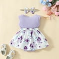 thumbnail image 4 of Onesies Sleeveless Ribbed Bowknot Floral Prints Bodysuits Dress Headbands Outfits Baby Onsies Purple 12 Months-18 Months, 4 of 6