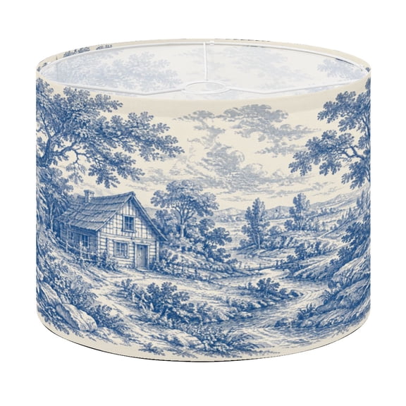 Drum Lamp Shade Woodland vintage Blue white Lampshade for Table Lamps Floor Lamps Pendant Light 13"x13"x10" Replacement Linen Large Lamp Shade Easy Assembly