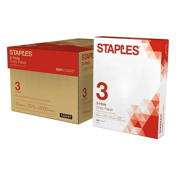 Copy Paper, 8 1/2" x 11", 3 Hole Punched, Case