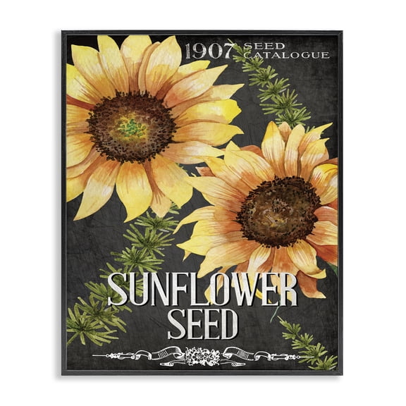 Stupell Industries Farmhouse Sunflower Seed Vintage Poster Black Framed Giclee Art, 11 x 14, by Kim Allen