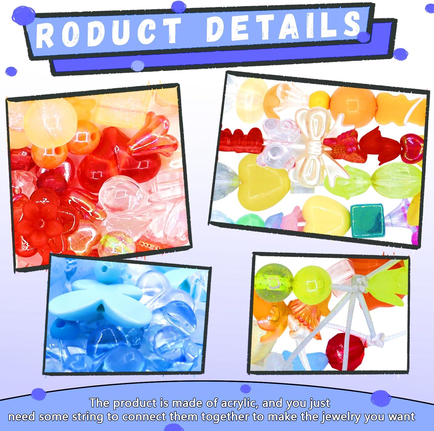 500PCS Acrylic Assorted Beads Flower Sweetheart Butterfly Candy Acrylic Kawaii Aesthetic Beads for Bracelets DIY Jewelry Making (10 Candy Colors)