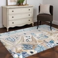 thumbnail image 4 of Coastal Marine Life Washable Area Rugs 4'x6', Beige Starfish Blue Leaves Wood Grain Low Pile Throw Living Room Rug Non-Slip Sturdy Edge Binding Carpet for Indoor Entryway Bedside Kitchen, 4 of 9