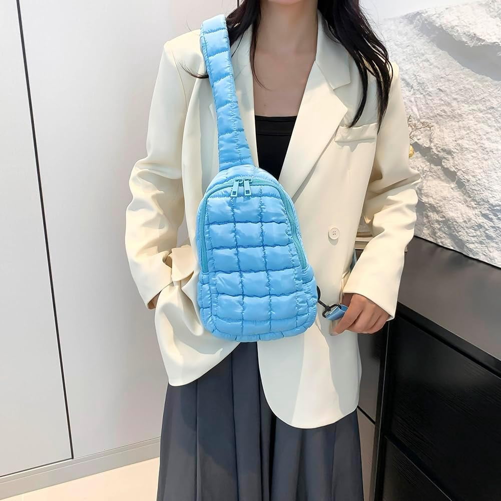 HMSHA Sling Bag Puffy Crossbody Purse for Women Fanny Pack Chest Bag Puffy Waist Bag