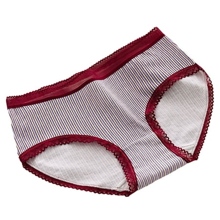 Girls Cotton Underwear Briefs Mid Waist Color Black Comfort Soft Lace Underpants Breathable Sweet Cute Panty  Red  M