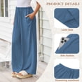 thumbnail image 3 of TEMOFON Pants for Women Wide Leg Linen Pant Palazzo Summer Casual Flowy Pants with Pocket Blue Drawstring Loose Comfy Soft Pants L, 3 of 10