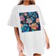 thumbnail image 1 of Faldas Cortas para Mujeres, Impresión de Flores Casual Oversized Camiseta de Manga Corta Top Hecho de 95% Poliéster 5% Spandex para Primavera Verano, Falda Corta de Verano, 1 of 7