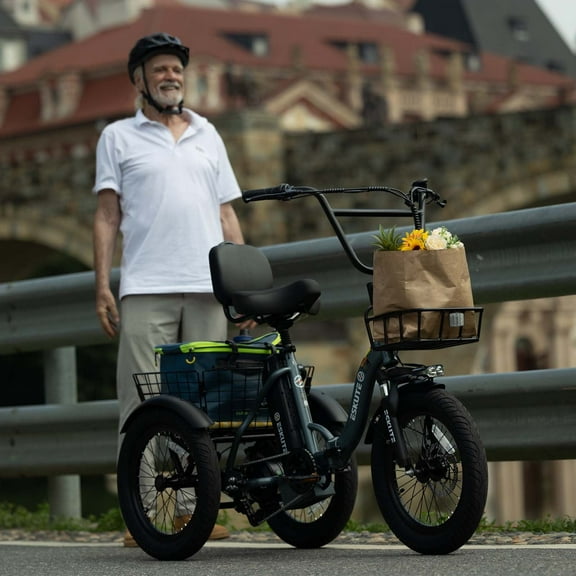 ESKUTE Black E Trike Electric Bike, Peak 1200W Brushless Motor Folding Trike 18X3.0 Fat Tire Ebike, 499Wh Removable Battery, Step-Thru 3 Wheel Electric Bicycle, 48V 10.4AH 18MPH  Tricycle for Adults
