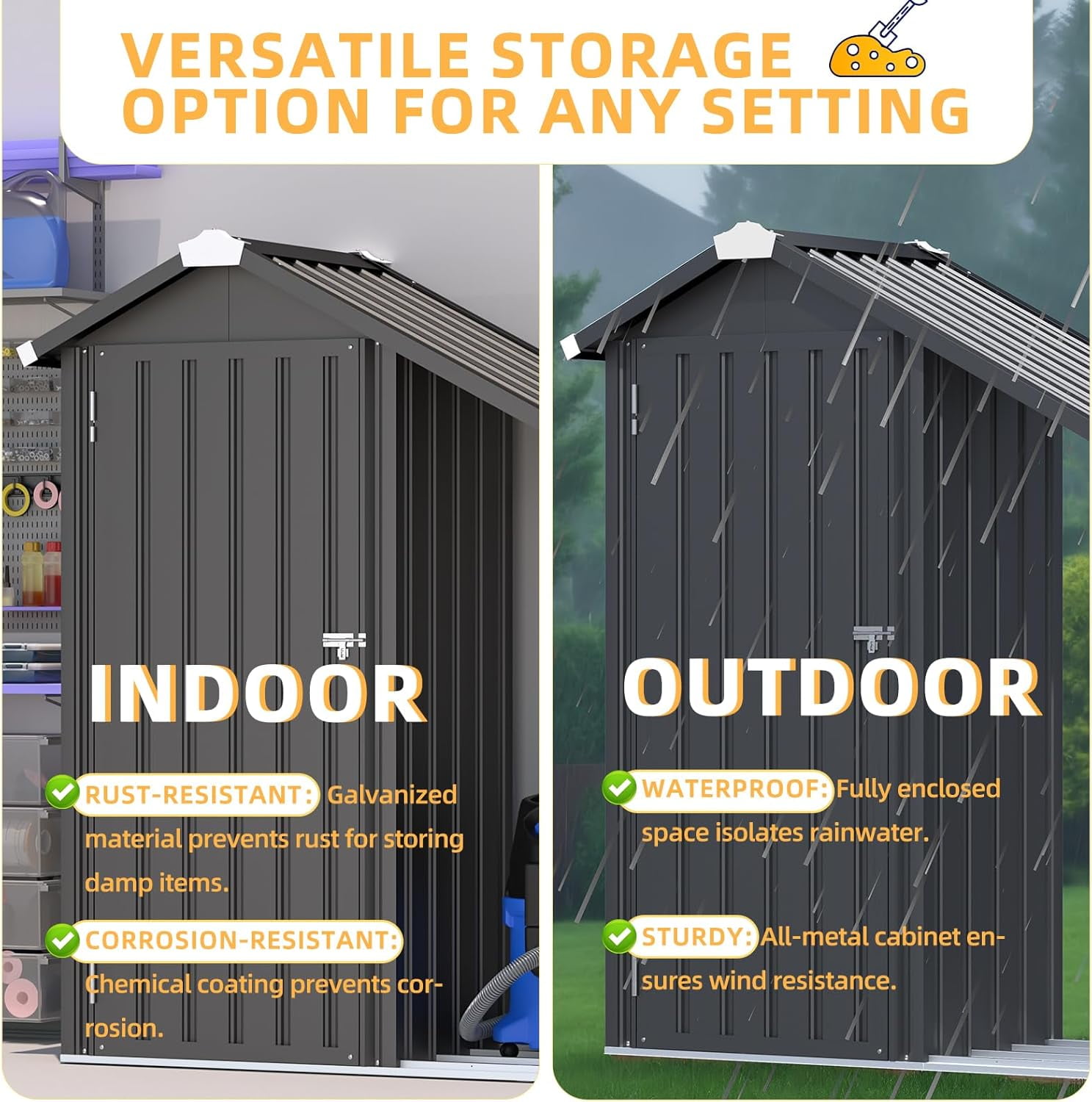 YODOLLA Outdoor Storage Cabinet with Shelves and Lean to Open-Sided Firewood Racks, Metal Storage Shed Organizer for Garden & Patio in Gray