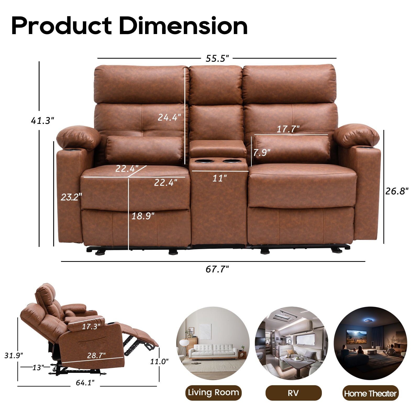 PYOIER Reclining Loveseat Sofa With Massage & Heating, Black