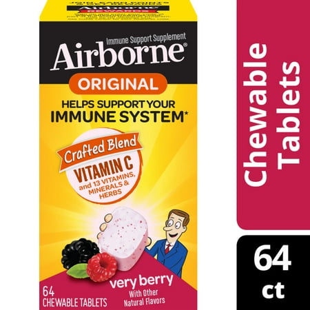 Airborne Chewable Vitamin C Tablets, Very Berry, 1000mg - 64 Chewable
