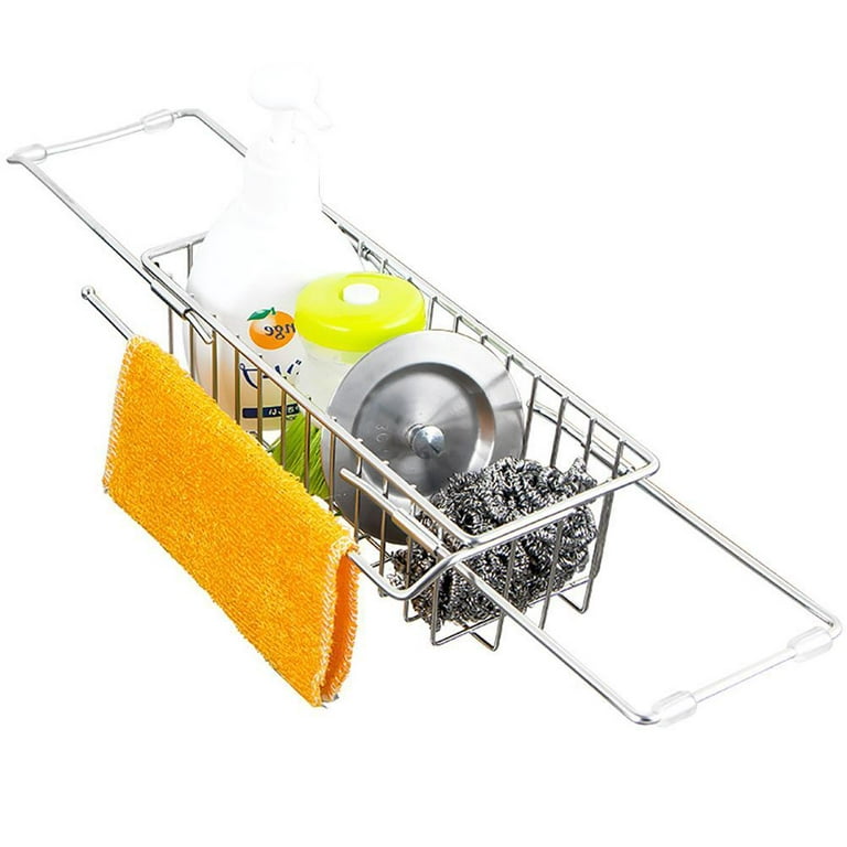 1pc Simple And Expandable Storage Rack For Kitchen Sink With Drainage  Function. It Is Equipped With Bottom Tray And Hanging Rods For Hanging  Towels And Cleaning Cloths, Allowing For Free Length Adjustment.