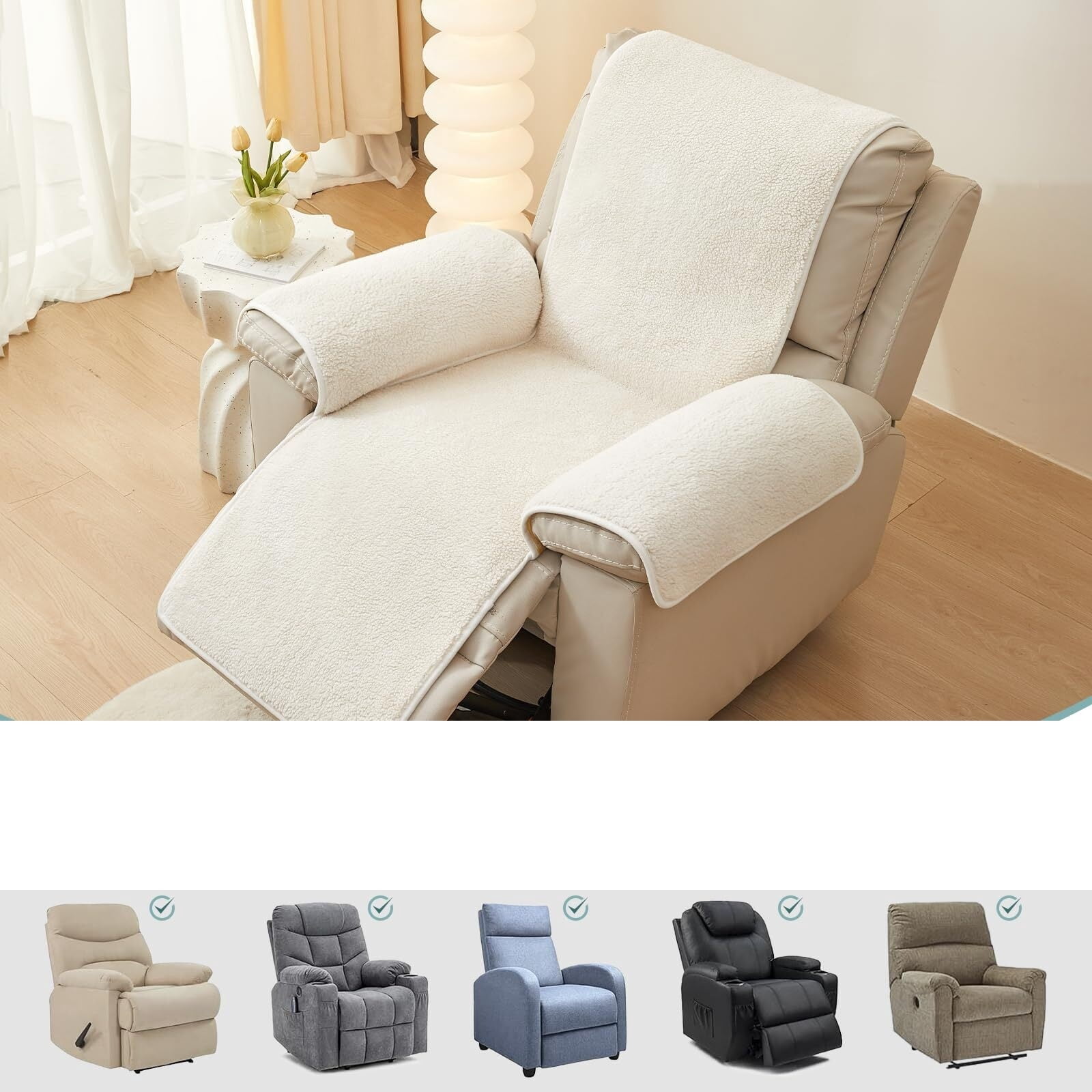 Recliner Chair Covers Fleece Soft Warm Sofa Slipcover Furniture Protector Non-Slip Washable Reclining Chair Cover for Kids, Pets
