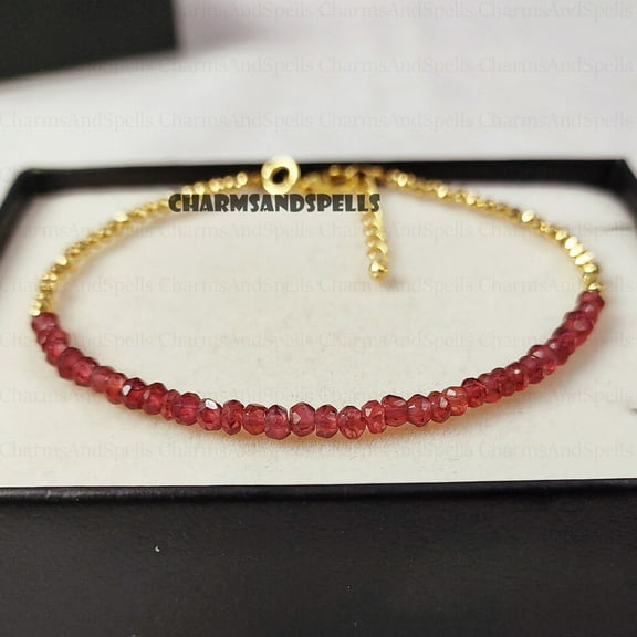 Natural Red Garnet Bracelet, Women Bracelet, Garnet Jewelry, Beaded Bracelet, Gift for Her/Him, Crystal Bracelet, January Birthday Gift