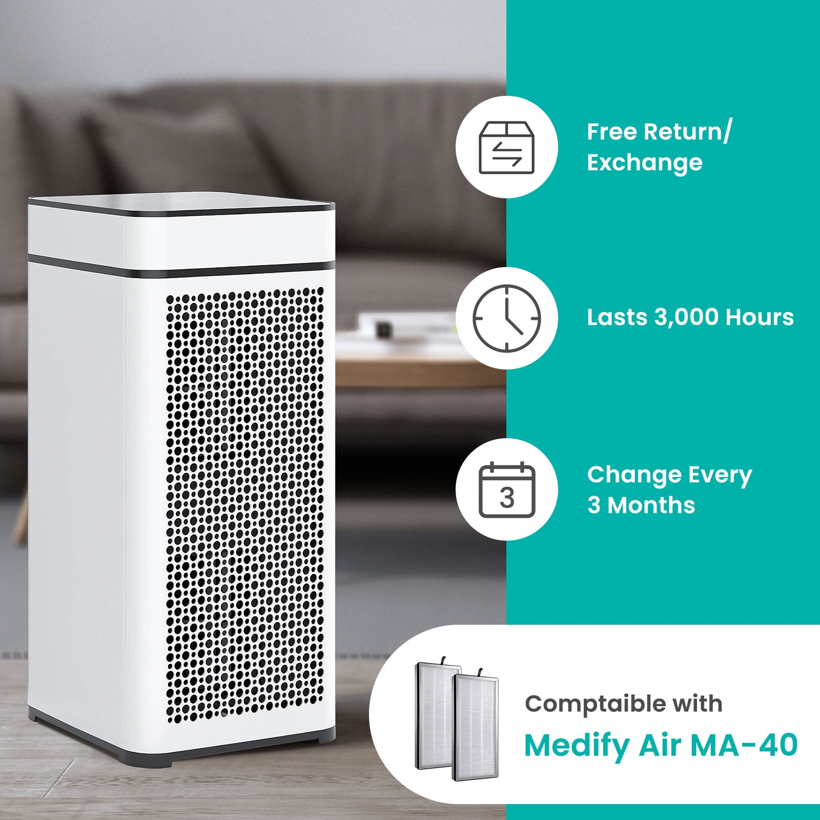 Brightify 2 Packs Replacements for Medify MA 40 Filter, H13 True HEPA Air Filters Fit Medify Air Purifier MA 40, 3 in 1 Filters with Pre-filter, H13 HEPA & Activated Carbon for 99.97% Removal