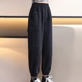 thumbnail image 2 of Zwiiyzr Kids Girls Cargo Pants Casual Loose Solid Color Jogger Pants Streetwear with Pocket and Cuffs Comfortable Work Pants 7-13 Years Black, 2 of 5