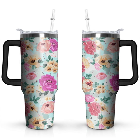 Pink Rose 40oz Stainless Steel Vacuum Insulated Tumbler with Lid and Straw Gifts for Mom Friend Sister Grandma