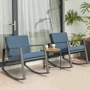 COSIEST 3 Piece Bistro Set Metal Gray Patio Rocking Chairs Outdoor Furniture