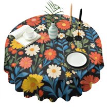 Pioneer Flower Floral Print Pattern Round Tablecloth 60"x60",Wrinkle Wipeable Table Cloth for Kitchen Dining Room Picnic Patio Party