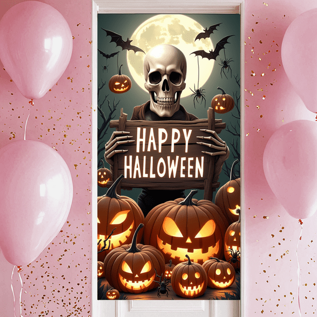 Bannière Décorative d'Halloween Design Effrayant Squelette de Citrouille pour Fête d'Halloween Maison Hantée Déco d'Automne