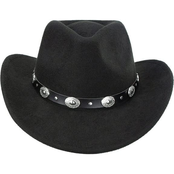 Black Cowboy Cowgirl Hat for Women Men Western Style Wide Brim Felt Fedora Panama Hat with Detachable Belt Buckle