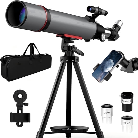 High Powered Telescope with Tripod & Phone Adapter, 90mm Refractor Telescopes for Adults Kids Astronomy Beginner Stargazing Moon Viewing
