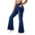 thumbnail image 4 of MIXUE Jeans For Women Denim Solid Color High Waist Stretch Wide Leg With 4 Pockets Comfortable Trousers Flared Pants Holiday Wear,Blue,S, 4 of 4