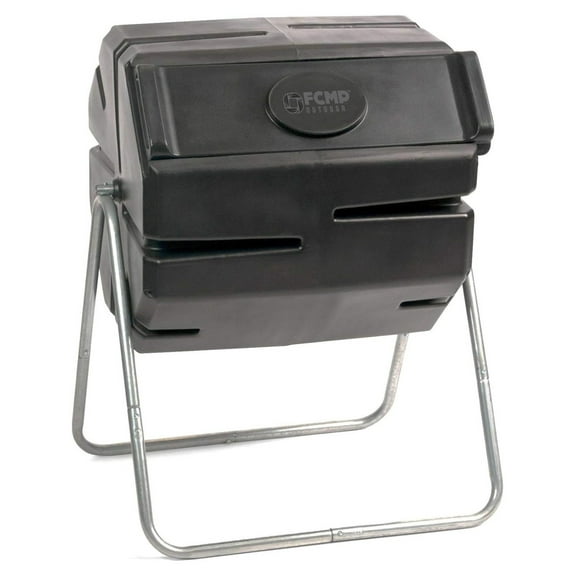 Gexandy 37 Gallon 1 Piece Plastic Single Chamber Roto Tumbling Composter Outdoor Elevated Rotating Garden Compost Bin, Black