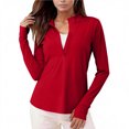 thumbnail image 6 of Women's Long Sleeve Quarter Zip Athletic Tops - Lightweight Moisture Wicking Workout Shirts, Slim Fit Running Gym Pullover with Thumbholes Red S, 6 of 6