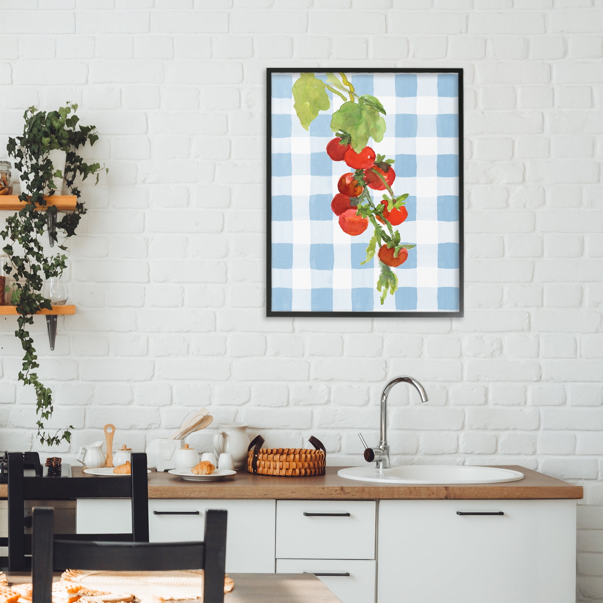 Stupell Industries Vine Ripe Tomatoes on Plaid Black Framed Giclee Art, design by Lanie Loreth