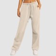 thumbnail image 2 of GEWSEY Women's Sweatpants Straight Leg High Waist Casual Drawstring Sweat Pants Workout Athletic Joggers with Pockets Beige, M, 2 of 7