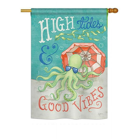 Breeze Decor BD-NA-H-107062-IP-BO-DS02-US 28 x 40 in. Octopus Good Vibes Coastal - Everyday Nautical Impressions, Decorative Vertical House Flag