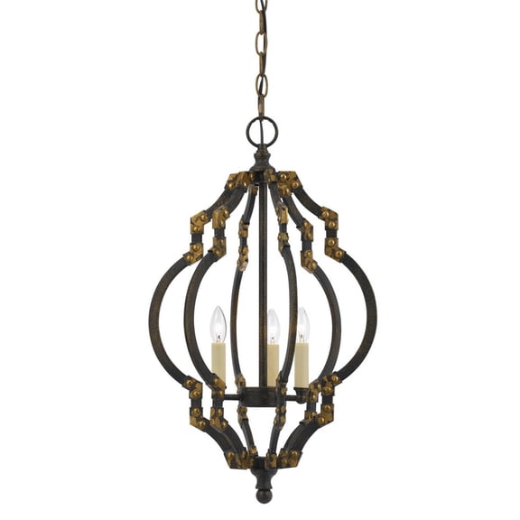 Cal Lighting 23.25" Tall Metal Pendant in Iron Antique Gold Finish-Color:Iron/Antique Gold,Finish:Iron/Antiqued gold,Wattage:40WX3