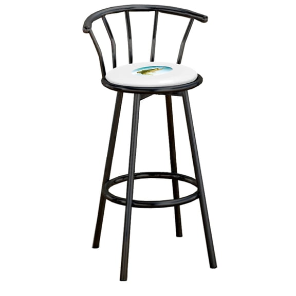The Furniture King Bar Stool 29" Tall Black Metal Finish with an Animal Themed Decal (Bass - White)
