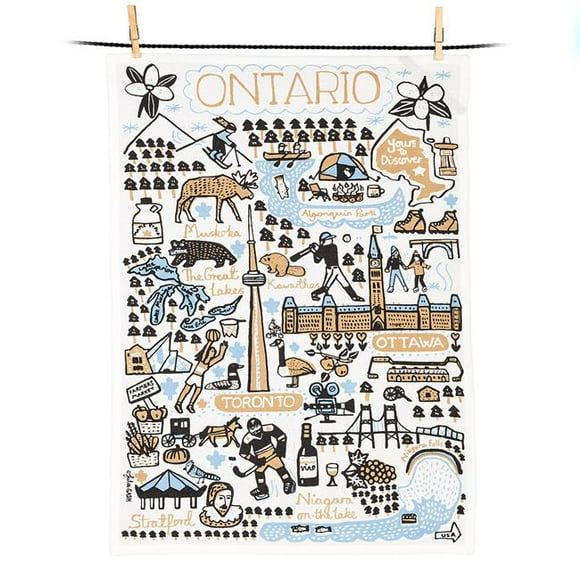 Abbott Collection AB-56-KT-JG-ON 20 x 28 in. Ontario Provincial Tea Towel, Blue & Taupe