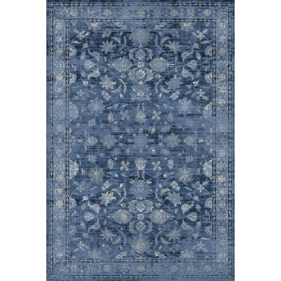 RONSHIN Area Rugs Washable Carpets 1200Gsm 350Gsm Velvet Pearl Velvet Washed Back Folding Simulation Printed Carpet Xm-Persia-Falling Flowers Blue tint 9*12ft