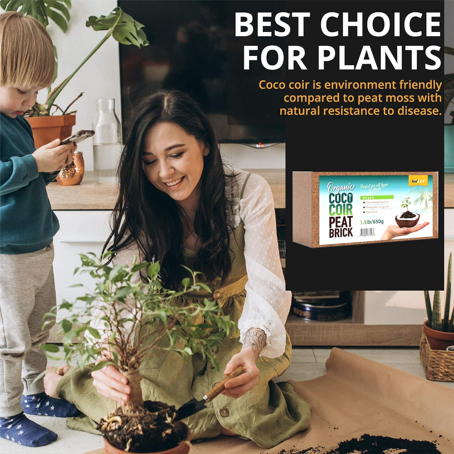 Compressed Coco Coir Bricks, 5 Count, Natural Seed Starter with Low EC and pH Balance, Enhance Root Growth in Herbs, Flowers, and House Plants, Organic with High Expansion - by Vivlly
