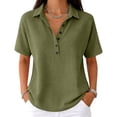 thumbnail image 2 of Dwellite Women Polo Shirts Short Sleeve Button Down Collared Golf Tee Business Casual Summer Work Tops Athletic Tennis Shirts Army Green 2XL, 2 of 5