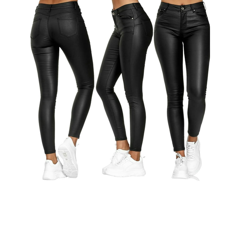 XFLWAM Faux Leather Jogger Pants High Waisted Thick Tummy Control Slimming  Stretchy Leggings Pants Cropped Tapered Pu Leather Pants Black XXL 