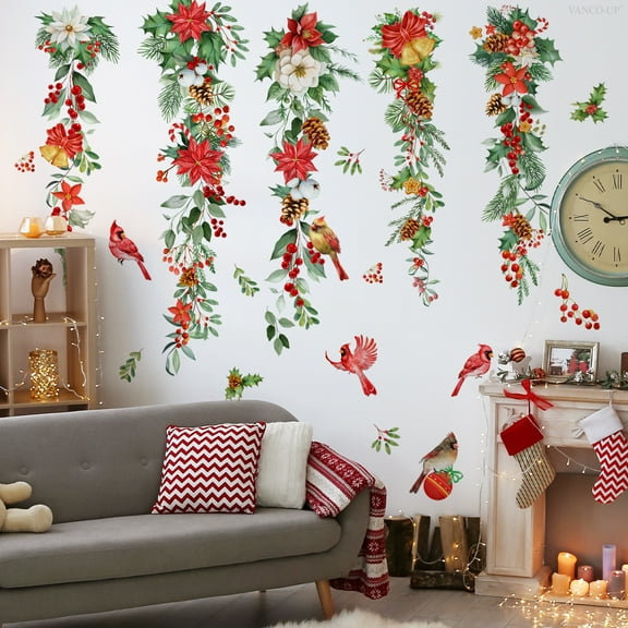 Christmas Decals Vinyl Wall Stickers Peel and Stick for Living Room Bedroom Festival Ornaments Door Walls Decor