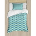 thumbnail image 1 of Mid Century Twin Size Duvet Cover Set, Vintage Diamond Pattern with Argyle Backdrop Geometrical Lattice of Circles, Decorative 2 Piece Bedding Set with 1 Pillow Sham, Turquoise Teal, by Ambesonne, 1 of 3