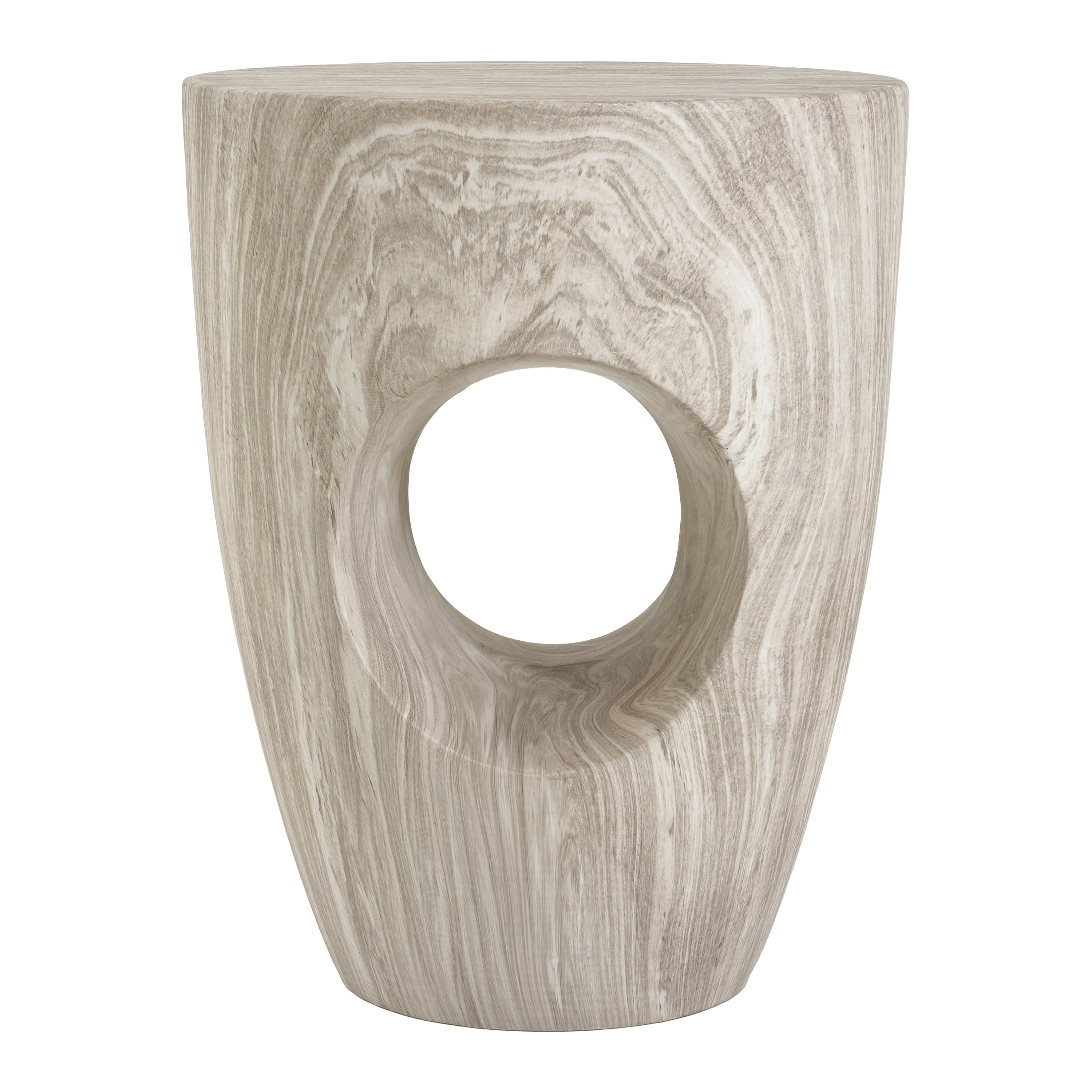 Round MGO Side Table 14.96 Inch, Faux Marble Outdoor Garden Stool and Indoor End Table, No Assembly Required, Gray Marble